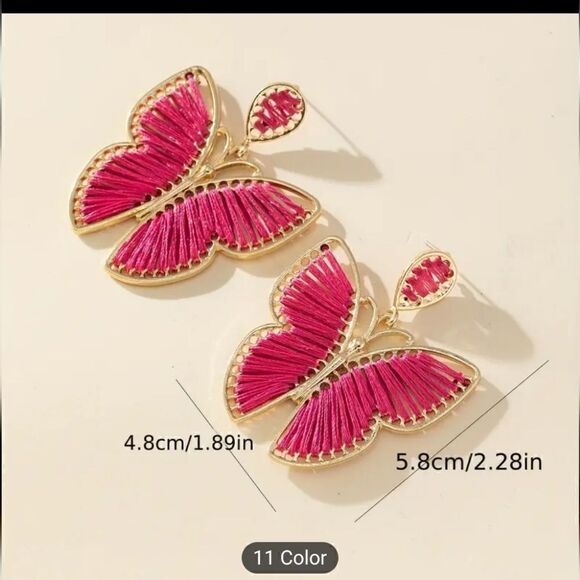 Butterfly earrings cotton thread - Picture 4 of 10